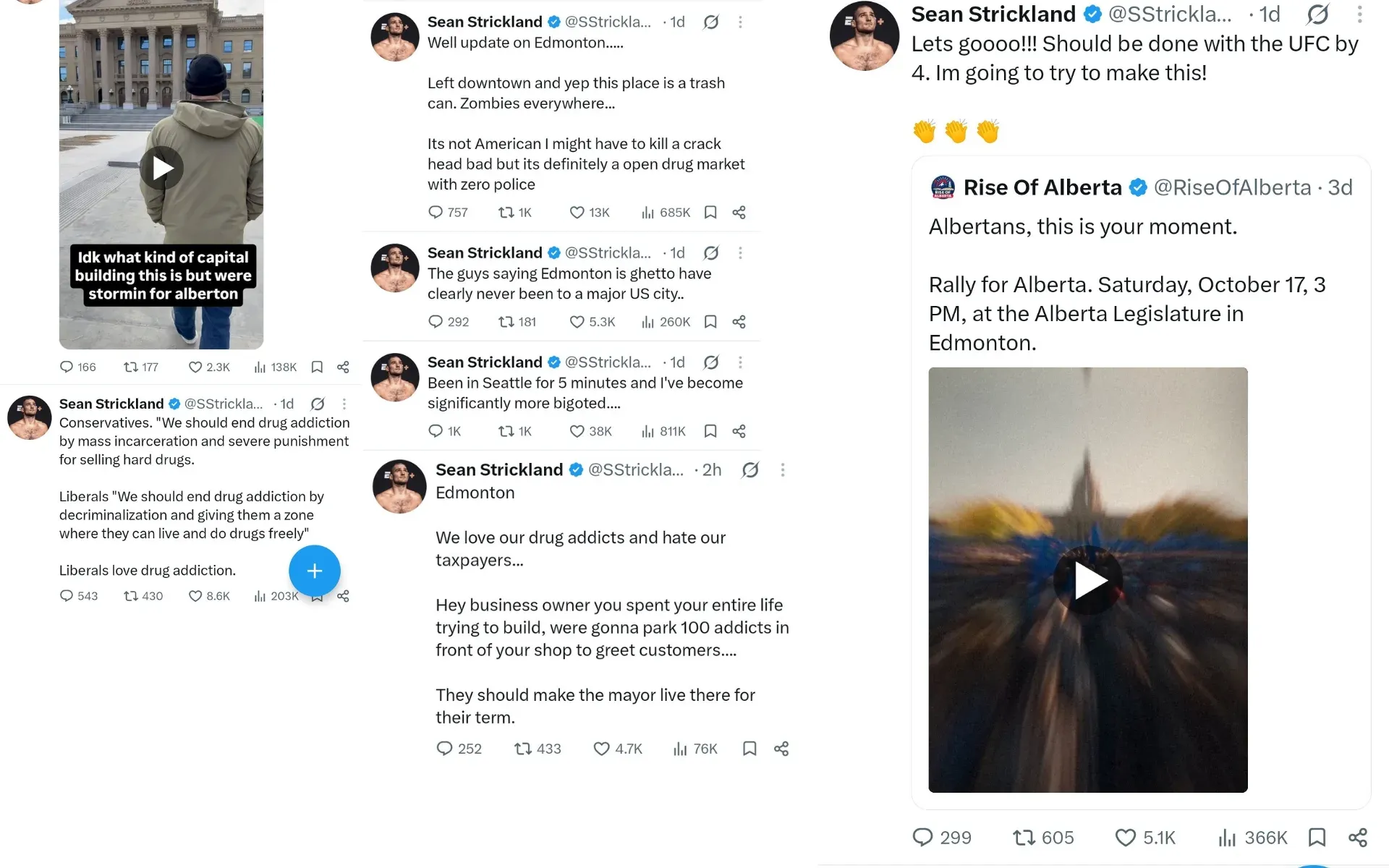 Sean Strickland screengrabs about Canada before UFC Edmonton